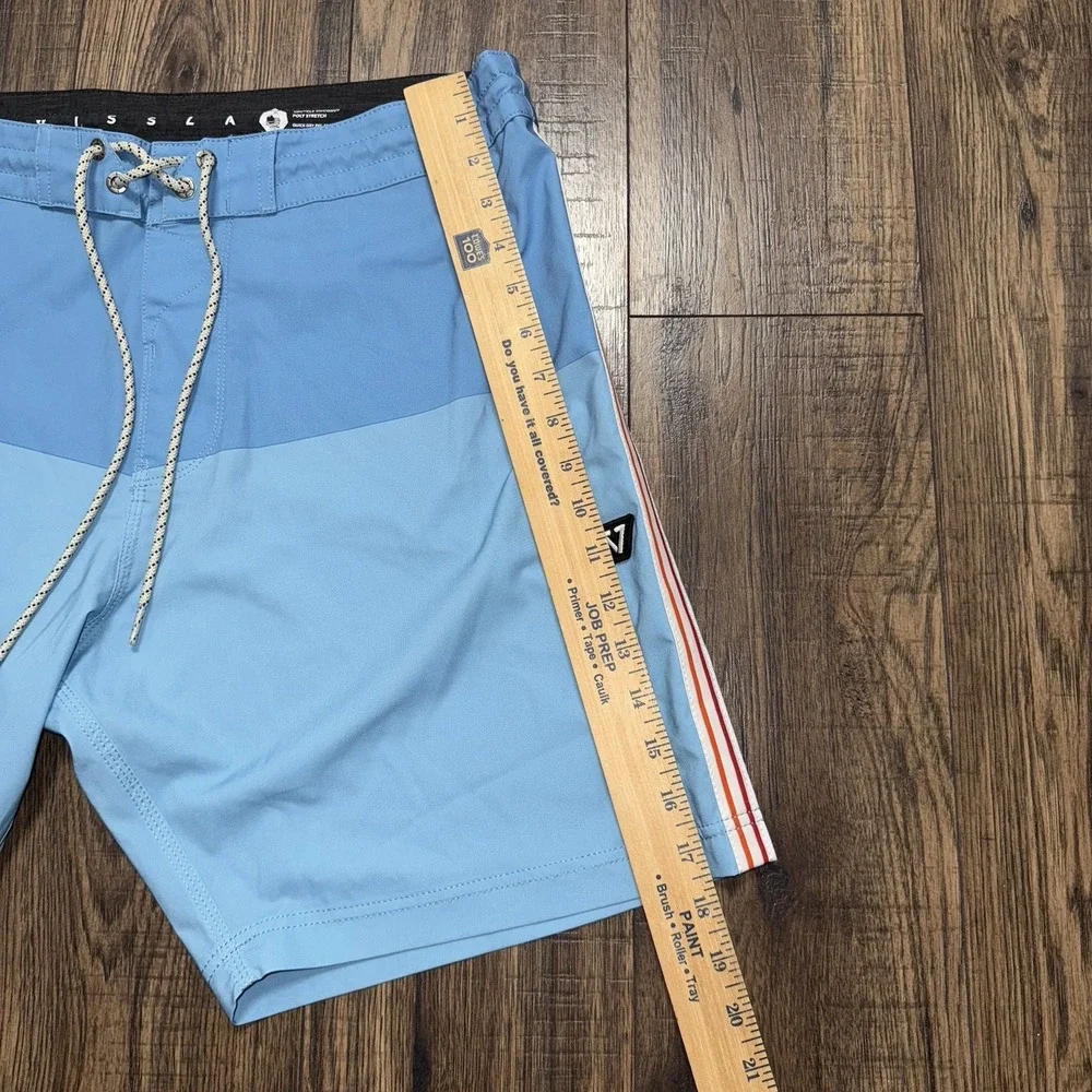 Vissla Mens 34 The Trip Heritage Boardshorts Blue Pocket Swim Trunks Surf Shorts